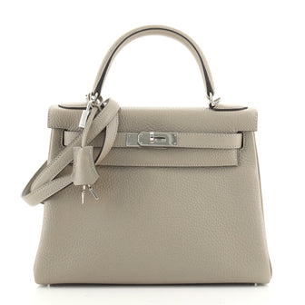 Hermes Kelly Handbag Green Clemence with Palladium Hardware 28