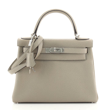 Hermes Kelly Handbag Green Clemence with Palladium Hardware 28
