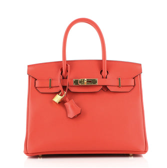 Hermes Birkin Handbag Red Epsom with Gold Hardware 30