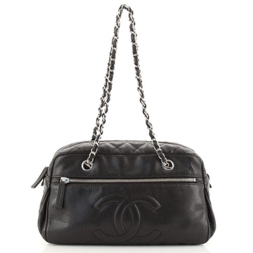 Chanel CC Front Zip Chain Bowling Bag Quilted Caviar Small