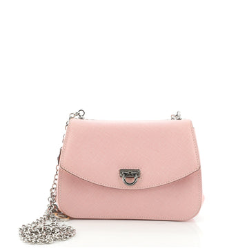 Salvatore Ferragamo Gancini Round Flap Chain Shoulder Bag Saffiano Leather Small