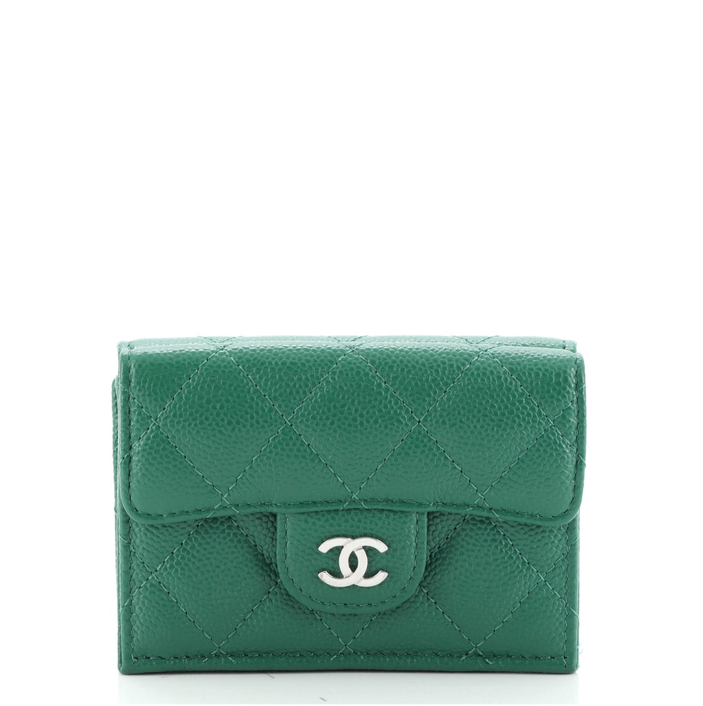 CHANEL Caviar Quilted Double Flap Wallet Green 1262478