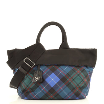 Prada Convertible Double Tote Printed Tessuto Small