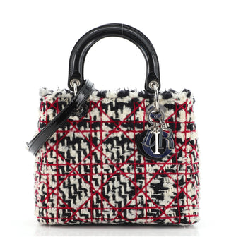 Christian Dior Lady Dior Bag Quilted Tweed with Patent Medium