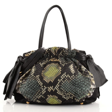 Prada Bow Tie Pleated Tote Printed Tessuto Medium