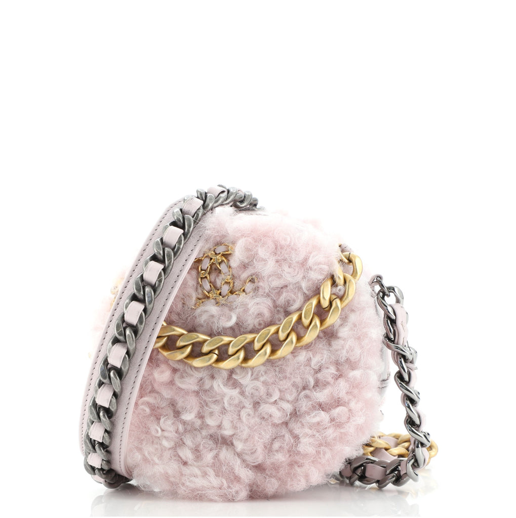 Chanel 19 Round Clutch with Chain and Coin Purse Quilted Tweed and
