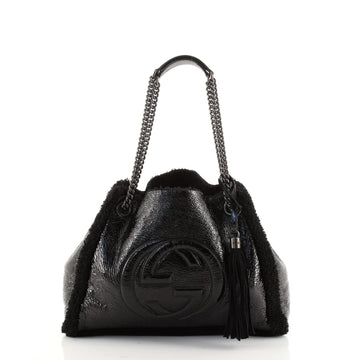 Gucci Soho Chain Strap Shoulder Bag Patent and Shearling Medium