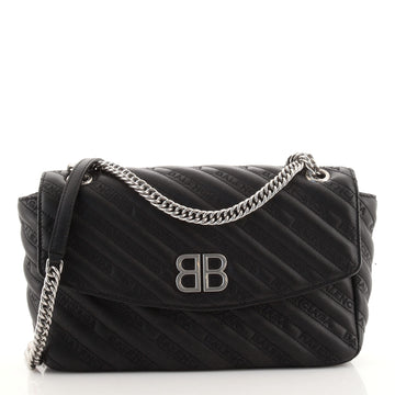 Balenciaga BB Chain Round Shoulder Bag Quilted Embroidered Leather Medium
