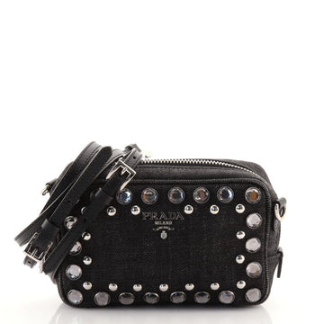 Prada Zip Crossbody Bag Rhinestone Embellished Denim Mini