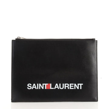 Saint Laurent Logo Zip Clutch Printed Leather Medium