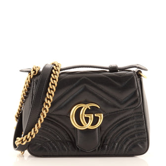 Gucci GG Marmont Top Handle Flap Bag Matelasse Leather Mini