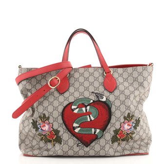 Gucci Convertible Soft Tote Embroidered GG Coated Canvas Medium