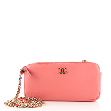 Chanel Double Zip Clutch with Chain Goatskin