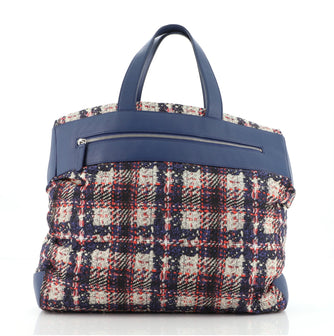 Chanel Front Zip Pocket Tote Printed Nylon Large