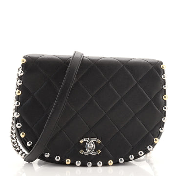 Chanel Stud Around Saddle Flap Bag Quilted Calfskin Small