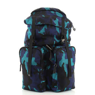 Prada Double Front Pocket Backpack Printed Tessuto Large