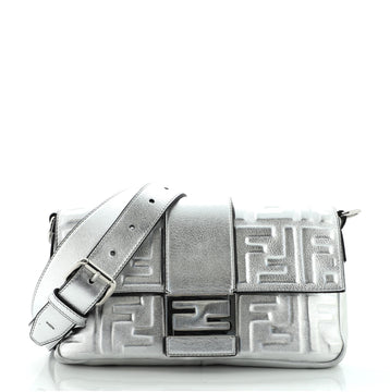 Fendi Baguette Convertible Belt Bag Zucca Embossed Leather Medium