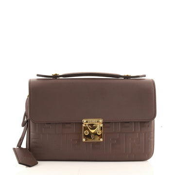 Fendi Logo Clutch Embossed Leather