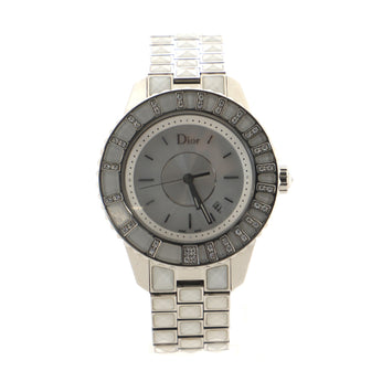 Christian Dior Christal Quartz Watch Stainless Steel and Sapphire Crystals with Diamond Bezel and Mother of Pearl 33