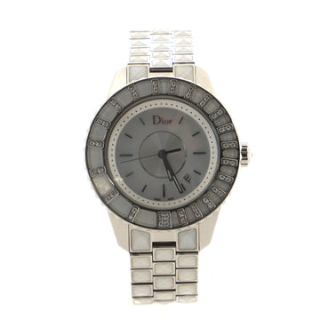 Christian Dior Christal Quartz Watch Stainless Steel and Sapphire Crystals with Diamond Bezel and Mother of Pearl 33