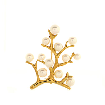 Mikimoto Tree Brooch 18K Yellow Gold and Cultured Pearls Small