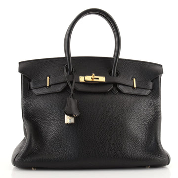 Hermes Birkin Handbag Black Clemence with Gold Hardware 35