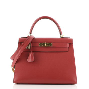 Hermes Kelly Handbag Red Courchevel with Gold Hardware 28