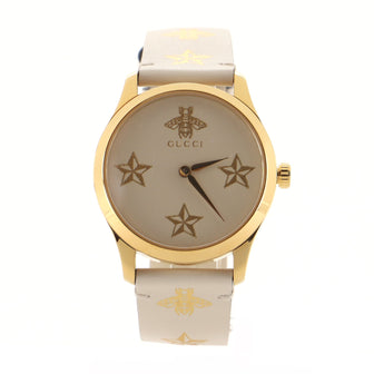 Gucci G-Timeless Bee Star Quartz Watch Stainless Steel and Leather 38