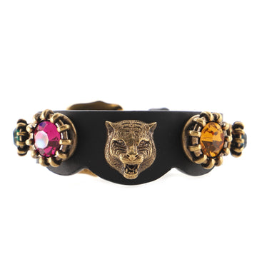 Gucci Feline Head Wrap Bracelet Leather and Crystal Embellished Metal