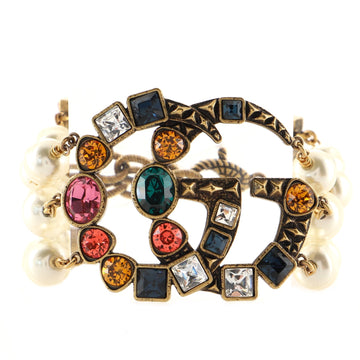 Gucci Ornate GG Triple Strand Bracelet Metal with Faux Pearls and Crystals