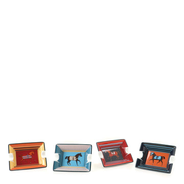 Hermes Rocabar a Cheval Set of 4 Mini Ashtrays Printed Porcelain