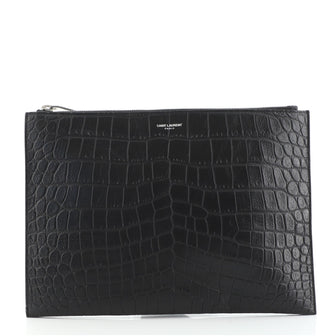 Saint Laurent Zip Pouch Crocodile Embossed Leather Medium