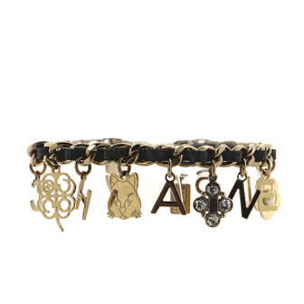 Chanel Letter Logo Emoji Charm Interwoven Chain Bracelet Metal and Leather with Crystals and Faux Pearl