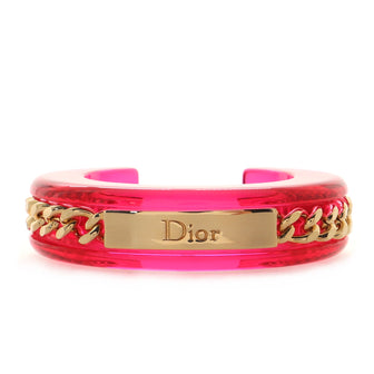 Christian Dior Vintage ID Tag Bangle Bracelet Resin with Chain Detail