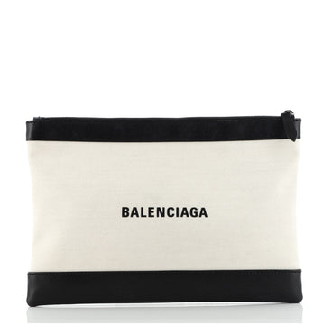 Balenciaga Navy Zip Pouch Canvas and Leather Large