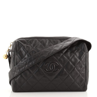 Chanel Vintage Diamond CC Shoulder Bag Quilted Caviar Large