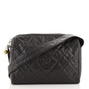 Chanel Vintage Diamond CC Shoulder Bag Quilted Caviar Large