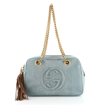 Gucci Soho Chain Zip Shoulder Bag Denim Small