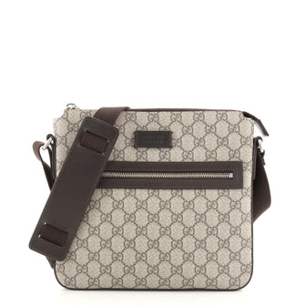 Gucci Front Zip Flat Messenger Bag GG Coated Canvas Medium