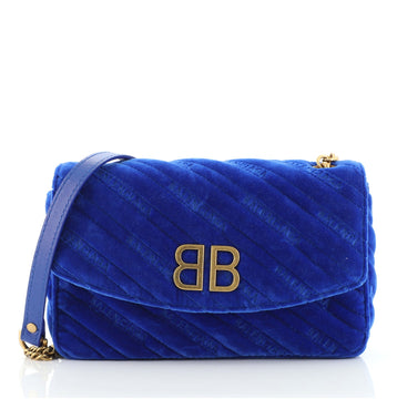 Balenciaga BB Chain Round Shoulder Bag Quilted Velvet Small