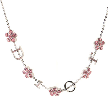 Christian Dior Logo Flower Necklace Metal with Crystals