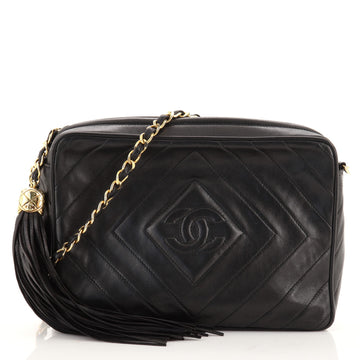 Chanel Vintage Diamond CC Camera Bag Quilted Leather Medium
