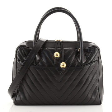 Chanel Vintage Convertible Briefcase Bag Chevron Lambskin Large