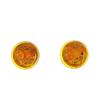 Chanel Vintage Charms Round Clip-On Earrings Holographic Resin Small