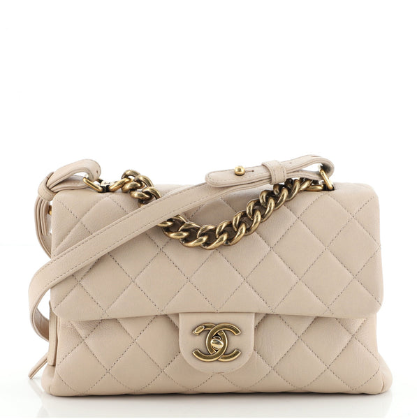Chanel Trapezio Flap Bag Quilted Sheepskin Small Neutral 837841