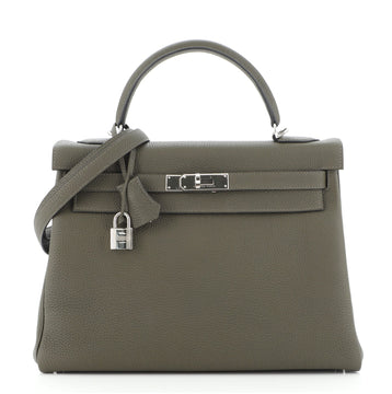 Hermes Kelly Handbag Green Togo with Palladium Hardware 32