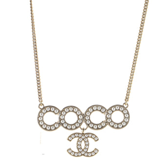 Chanel CC Coco Letter Pendant Necklace Metal with Faux Pearls