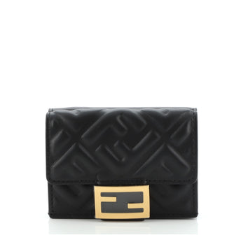 Fendi Trifold Wallet Zucca Embossed Leather Mini
