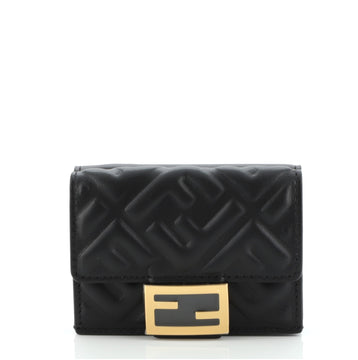 Fendi Trifold Wallet Zucca Embossed Leather Mini