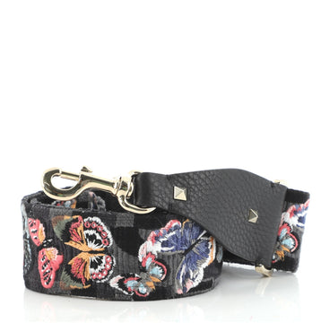 Valentino Camubutterfly Guitar Bag Strap Embroidered Canvas with Leather